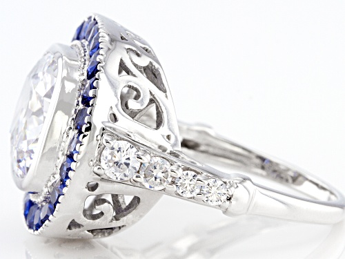 Bella Luce® 7.18ctw Blue Sapphire And White Diamond Simulants Rhodium Over Silver Ring - Size 8