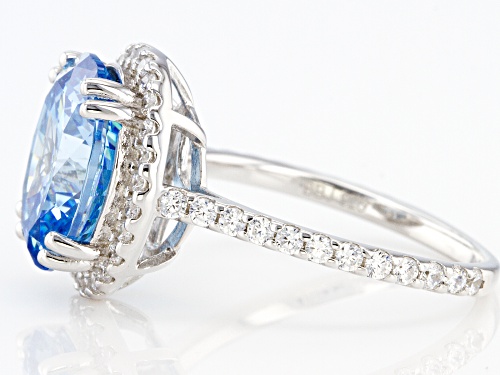 Bella Luce® 9.87ctw Blue And White Diamond Simulants Rhodium Over Silver Starry Cut Ring - Size 10