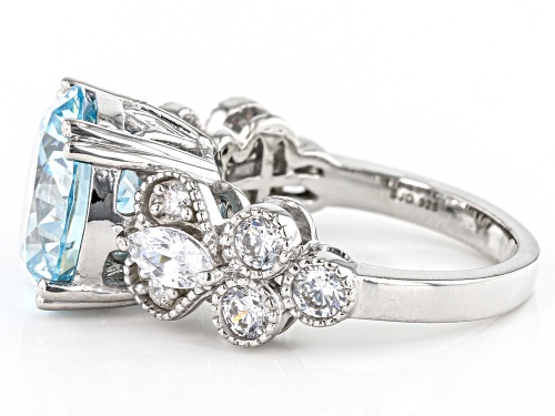 Bella Luce® 11.35ctw Aquamarine And White Diamond Simulants Platinum Over Silver Ring(6.87ctw DEW) - Size 6