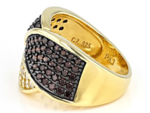 Bella Luce® 2.42ctw Black, Mocha, And White Diamond Simulants Eterno™ Yellow Ring (DEW 1.46ctw) - Size 6
