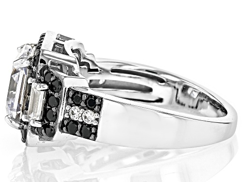 Bella Luce® 5.73ctw Black And White Diamond Simulants Rhodium Over Sterling Silver Asscher Cut Ring - Size 10