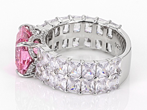 Bella Luce® Pink & White Diamond Simulants Rhodium Over Silver Asscher Cut Ring (11.80ctw DEW) - Size 7