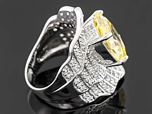 Bella Luce ® 17.04ctw Canary And White Diamond Simulant Rhodium Over Sterling Silver Ring - Size 5