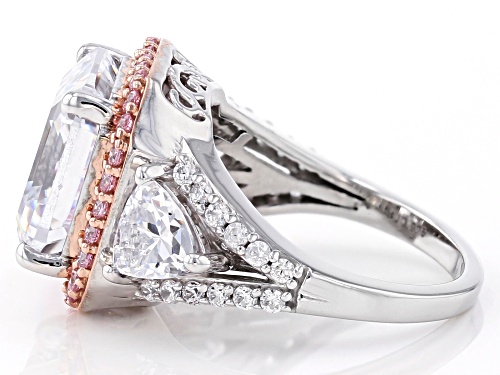 Bella Luce ® 18.45ctw Pink and White Asscher Cut Diamond Simulants Rhodium Over Sterling Ring - Size 7