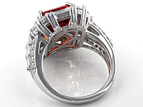 Bella Luce® 13.05ctw Lab Orange Sapphire and White Diamond Simulant Rhodium Over Sterling Ring - Size 10