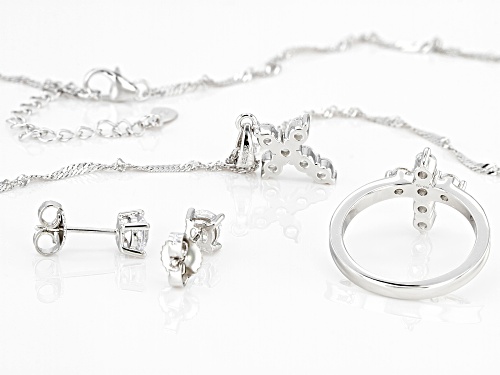 Bella Luce ® 4.08ctw Rhodium Over Silver Cross Ring, Earring, and Pendant With Chain Set