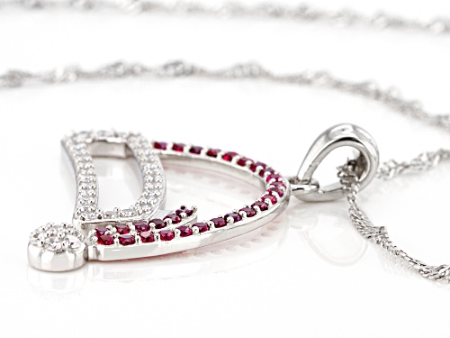 Bella Luce® Ruby and White Diamond Simulants Rhodium Over Sterling Santa Hat Pendant With Chain