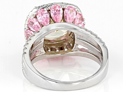 Bella Luce® 12.85ctw White, Canary, and Pink Diamond Simulants Rhodium Over Silver Ring(9.48ctw DEW) - Size 8