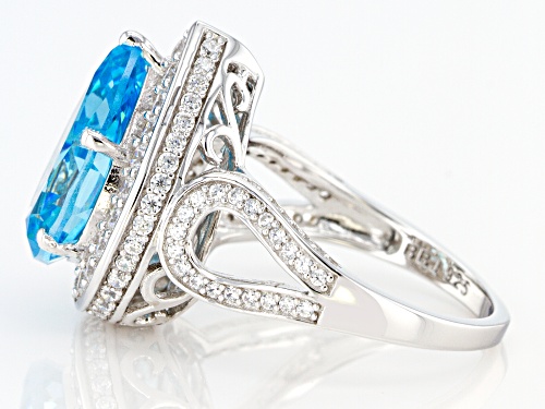 Bella Luce ® 7.74ctw Aquamarine and White Diamond Simulants Rhodium Over Sterling Silver Ring - Size 7