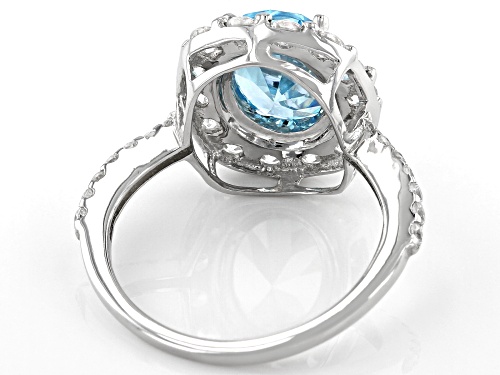 Bella Luce ® 6.20ctw Aquamarine And White Diamond Simulants Rhodium Over Silver Ring (3.59ctw DEW) - Size 10