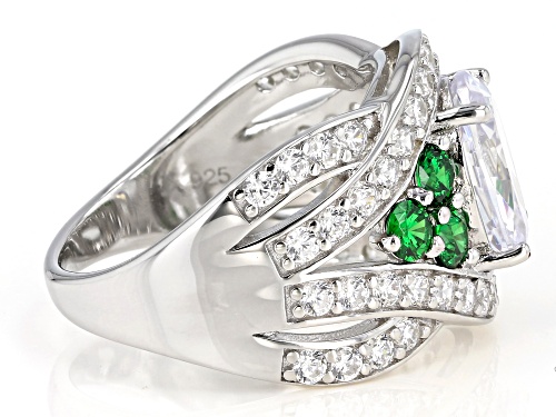 Bella Luce ® 7.60ctw Emerald And White Diamond Simulants Rhodium Over Sterling Silver Ring - Size 10