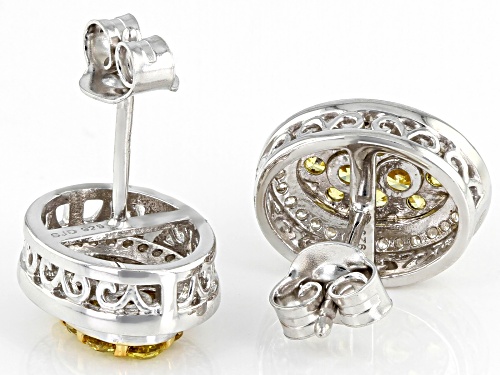 Bella Luce ® 2.03ctw Canary And White Diamond Simulants Rhodium Over Silver Earrings (0.93ctw DEW)