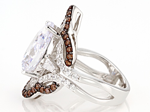 Bella Luce®11.25ctw Mocha And White Diamond Simulants Rhodium Over Sterling Silver Ring(6.65ctw DEW) - Size 6