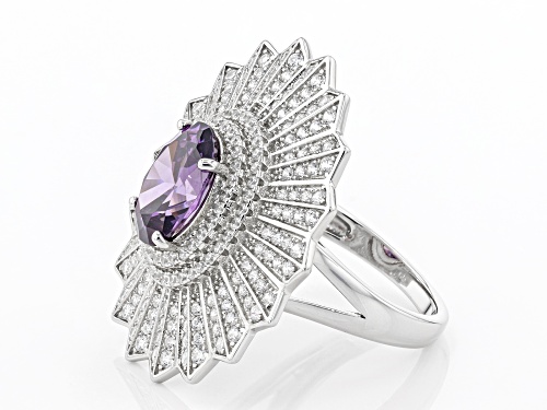 Bella Luce® 6.32ctw Amethyst and White Diamond Simulants Rhodium Over Sterling Silver Ring - Size 8