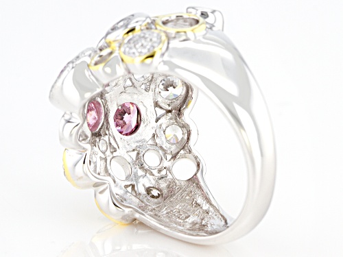 Bella Luce ® 2.67ctw Pink And White Diamond Simulants Rhodium Over Silver And Eterno™ Yellow Ring - Size 5