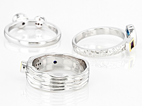 Bella Luce ® 2.72ctw Multi Gem Simulants Rhodium Over Sterling Silver Ring Set of 3 - Size 7