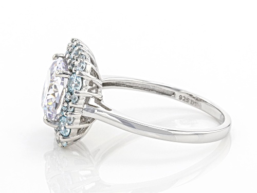 Bella Luce ® 9.33ctw Aquamarine And White Diamond Simulants Rhodium Over Sterling Silver Ring - Size 7