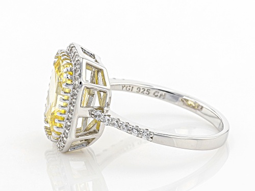 Bella Luce® 6.06ctw Canary and White Diamond Simulants Rhodium Over Silver Ring (4.09ctw DEW) - Size 10