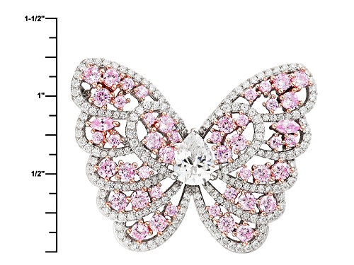 Bella Luce ® 6.65ctw White & Pink Diamond Simulant Rhodium Over Sterling Butterfly Pendant & Chain