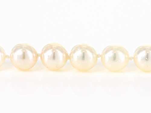 7.5-8mm Round White Cultured Japanese Akoya Pearl 14k Yellow Gold 19 Inch Strand Necklace - Size 19