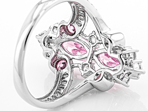 Bella Luce ® 3.24ctw Pink & White Diamond Simulant Rhodium Over Sterling Silver Ring (1.42ctw Dew) - Size 12