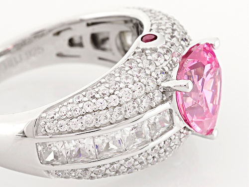 Bella Luce®5.81ctw Pink/Wht Diamond& Lab Created Ruby Simulants Rhodium Over Silver Heart Ring - Size 10