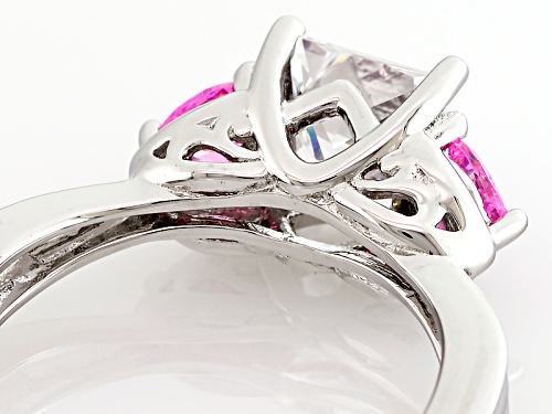 Bella Luce ® 3.51ctw White And Pink Diamond Simulant Rhodium Over Silver Heart Ring (2.09ctw Dew) - Size 12
