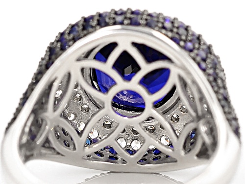 Bella Luce® 9.04ctw Blue Sapphire & White Diamond Simulants Black & White Rhodium Over Silver Ring - Size 7
