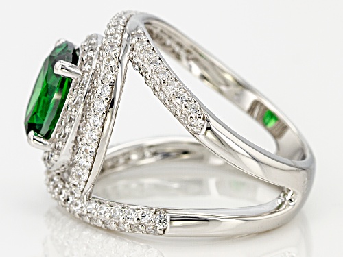 Bella Luce ® 7.11ctw Emerald And White  Diamond Simulants Rhodium Over Sterling Silver Ring - Size 7