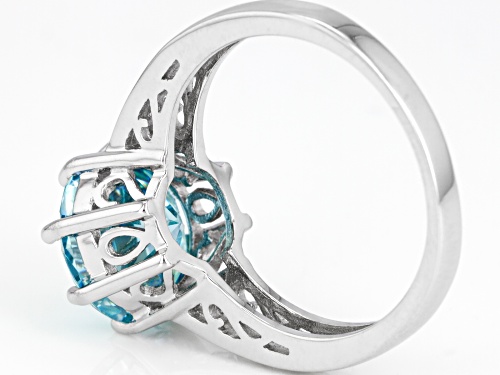 Bella Luce® Esotica™ 7.06ctw Paraiba Tourmaline & Diamond Simulants Rhodium Over Silver Ring - Size 6
