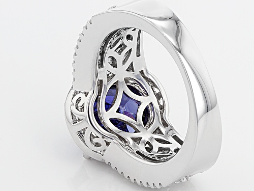Bella Luce ® Estotica ™ 9.74ctw Tanzanite & White Diamond Simulant Rhodium Over Silver Ring - Size 7