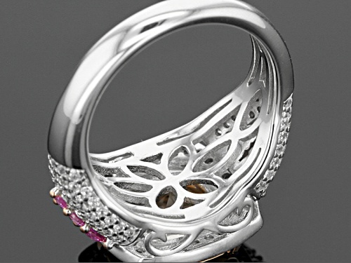 Bella Luce ® Morganite & Diamond Simulants & Lab Created Pink Sapphire Rhodium Over Sterling Ring - Size 8