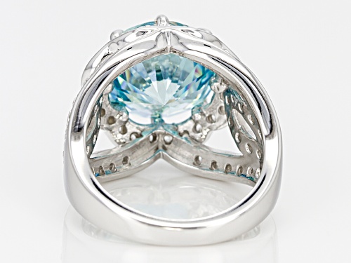 Bella Luce® Esotica™ 10.89ctw Paraiba Tourmaline & Diamond Simulants Rhodium Over Silver Ring - Size 7