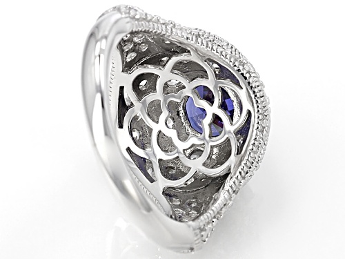 Bella Luce ® Esotica™ 5.64ctw Tanzanite And White Diamond Simulants Rhodium Over Sterling Ring - Size 8