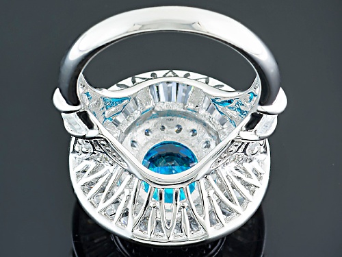 Bella Luce ® Esotica™ 8.82ctw Neon Apatite & White Diamond Simulants Rhodium Over Sterling Ring - Size 7