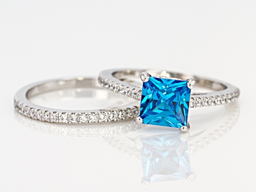 Bella Luce®3.22CTW Esotica™Neon Apatite & White Diamond Simulants Rhodium Over Silver Ring With Band - Size 11