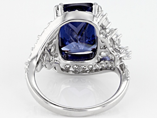 Bella Luce ® 14.59CTW Esotica ™ Tanzanite And White Diamond Simulants Rhodium Over Silver Ring - Size 7