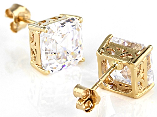 Bella Luce ® 8.01ctw Asscher White Diamond Simulant 10k Yellow Gold Earrings (6.02ctw DEW)