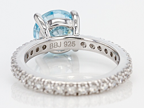 Bella Luce ® 5.57CTW Aqua And White Diamond Simulants Rhodium Over Sterling Silver Ring - Size 12