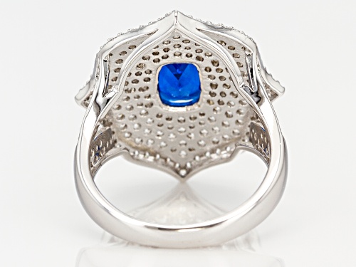 Bella Luce ® 3.56CTW Lab Blue Spinel & White Diamond Simulant Rhodium Over Sterling Silver Ring - Size 7