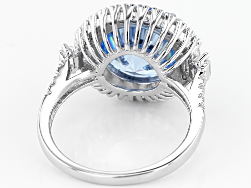 Bella Luce ® 10.93CTW Aqua And White Diamond Simulants Rhodium Over Sterling Silver Ring - Size 7