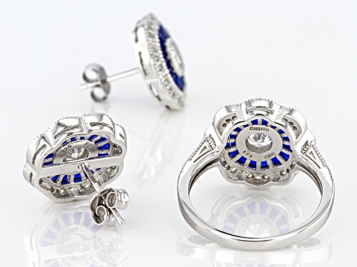 Bella Luce®5.50ctw Lab Blue Spinel & White Diamond Simulant Rhodium Over Silver Ring & Earrings