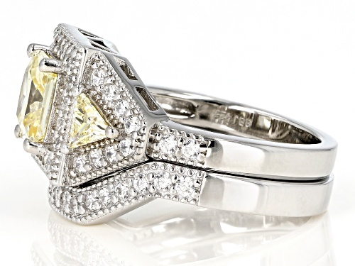 Bella Luce(R)4.43ctw Canary and White Diamond Simulants Rhodium Over Sterling Silver Ring With Band - Size 8