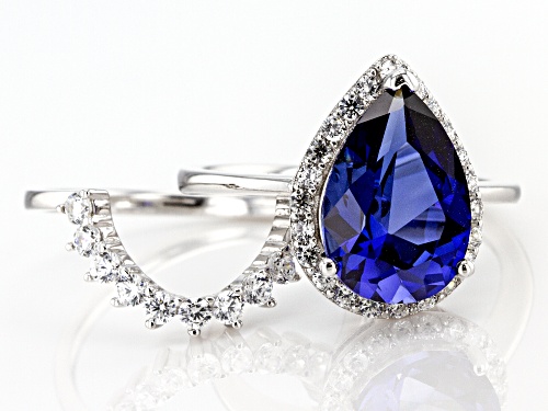 Bella Luce® Lab Created Blue Sapphire and White Diamond Simulants Rhodium Over Silver Ring with Band - Size 8
