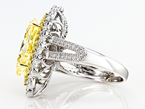 Bella Luce®10.79ctw Canary and White Diamond Simulants Rhodium Over Sterling Ring(5.06ctw DEW) - Size 7