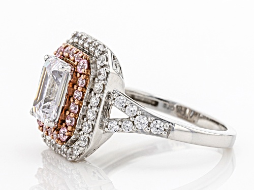 Bella Luce ® 4.30ctw Pink and White Diamond Simulants Rhodium Over Sterling Silver Ring - Size 11