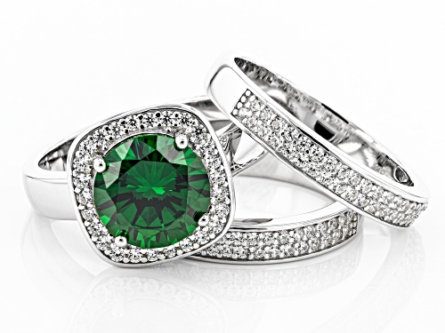 Bella Luce ® 5.95ctw Emerald and White Diamond Simulants Rhodium Over Silver Ring Set (0.64ctw DEW) - Size 11
