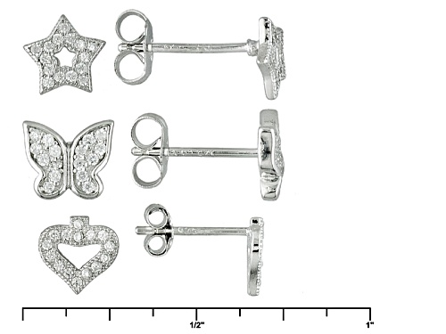Bella Luce ® .82ctw Rhodium Over Silver Stud Earrings Set Of 3- Butterfly, Heart, Star