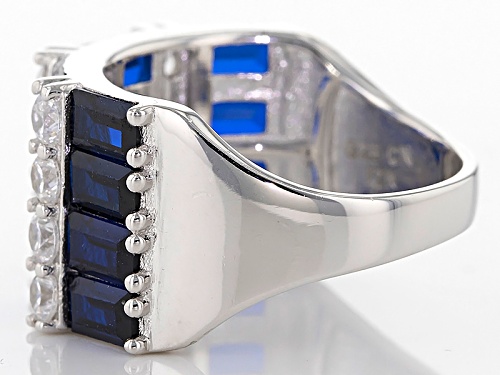 Bella Luce ® 6.1ctw Blue Sapphire And White Diamond Simulants Rhodium Over Sterling Silver Ring - Size 8
