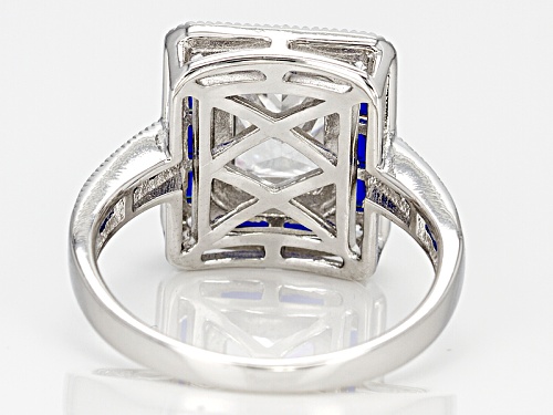 Bella Luce ® 5.84ctw Blue Sapphire And White Diamond Simulants Rhodium Over Sterling Silver Ring - Size 7